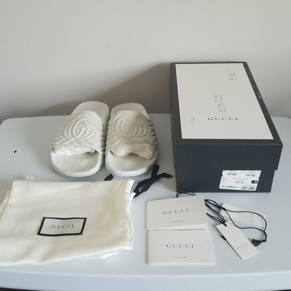 GUCCI | GG Logo Rubber Slides White Sz 10 - Picture 10 of 11